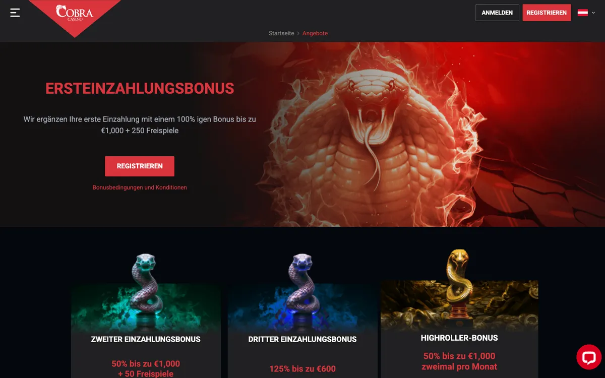 Cobra Casino — «Акции», снято из страны Австрия