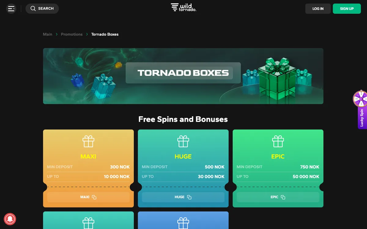 Wild Tornado Casino — Promotions, captured from Norway