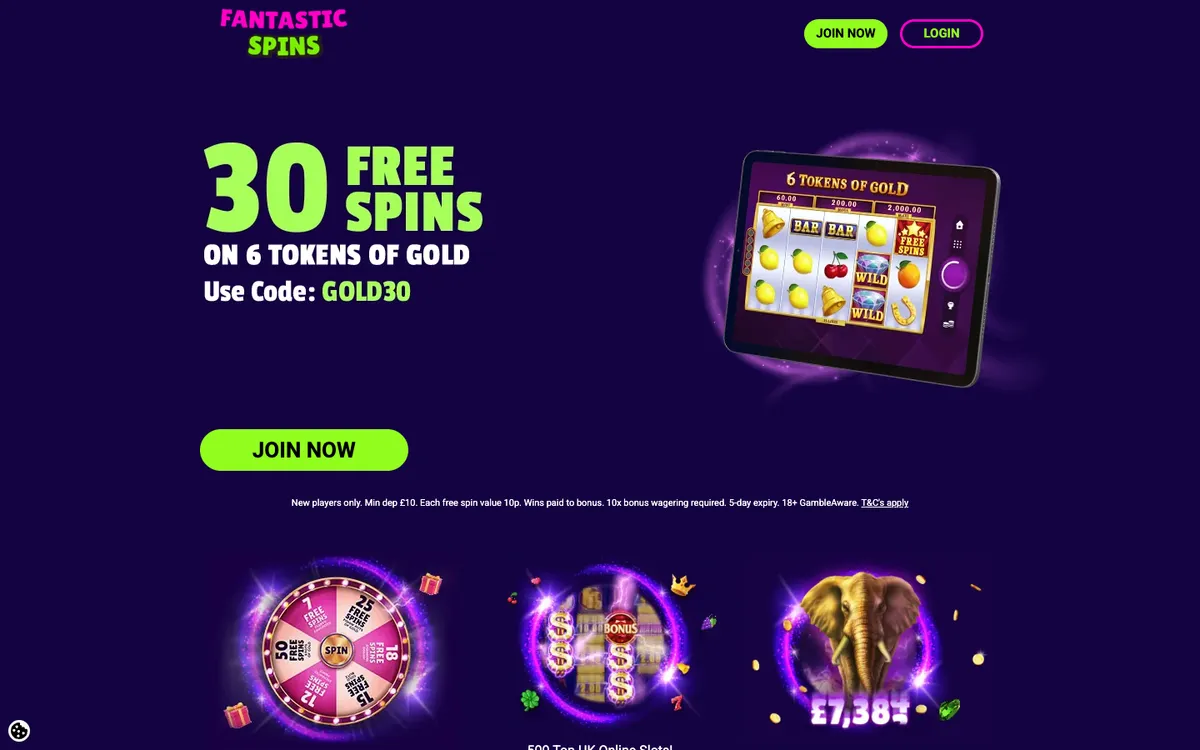 Fantastic Spins Casino — Home page, captured from United Kingdom