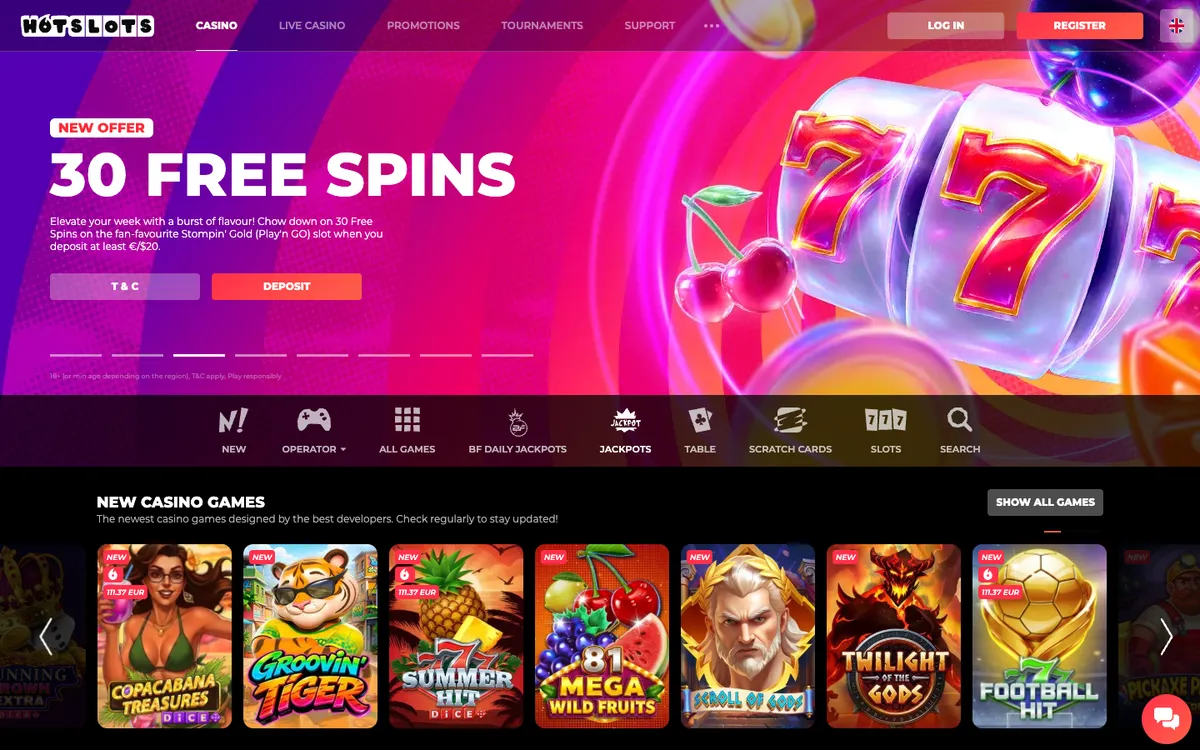 HotSlots Casino — Home page, captured from Mexico