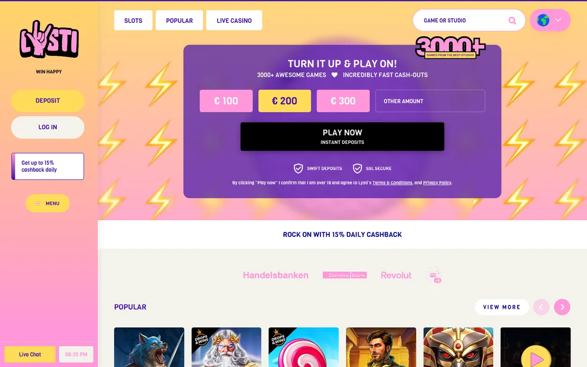 Lysti Casino — Home page, captured from Finland
