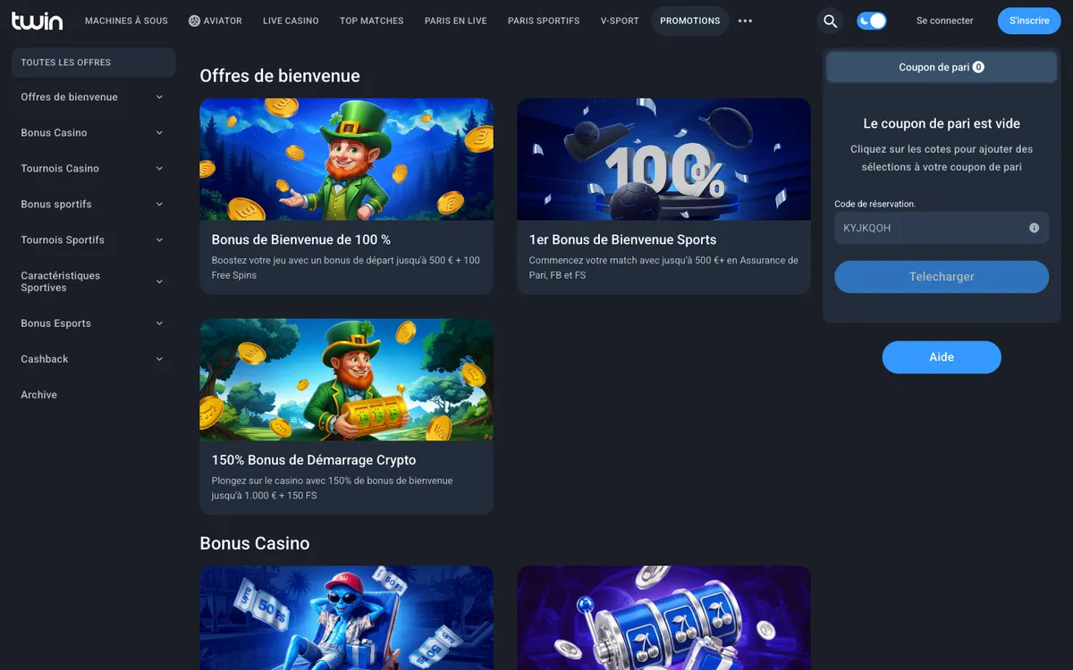 Twin Casino — Promotions, captured from France