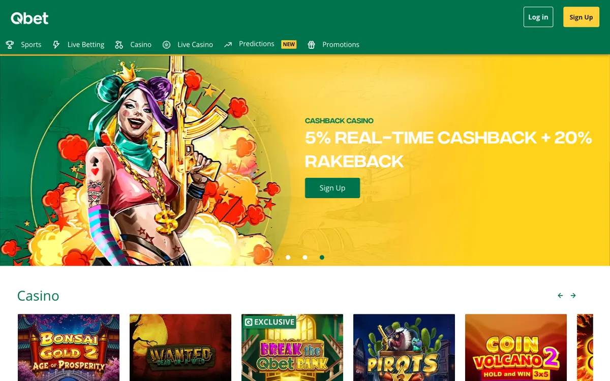 Qbet Casino — «Главная», снято из страны Новая Зеландия