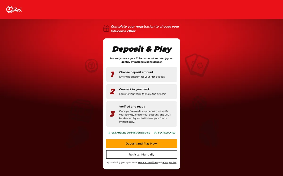 32Red Casino — Sign-up, captured from Hungary