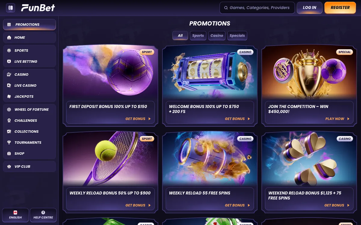 Funbet Casino — Promotions, captured from Canada