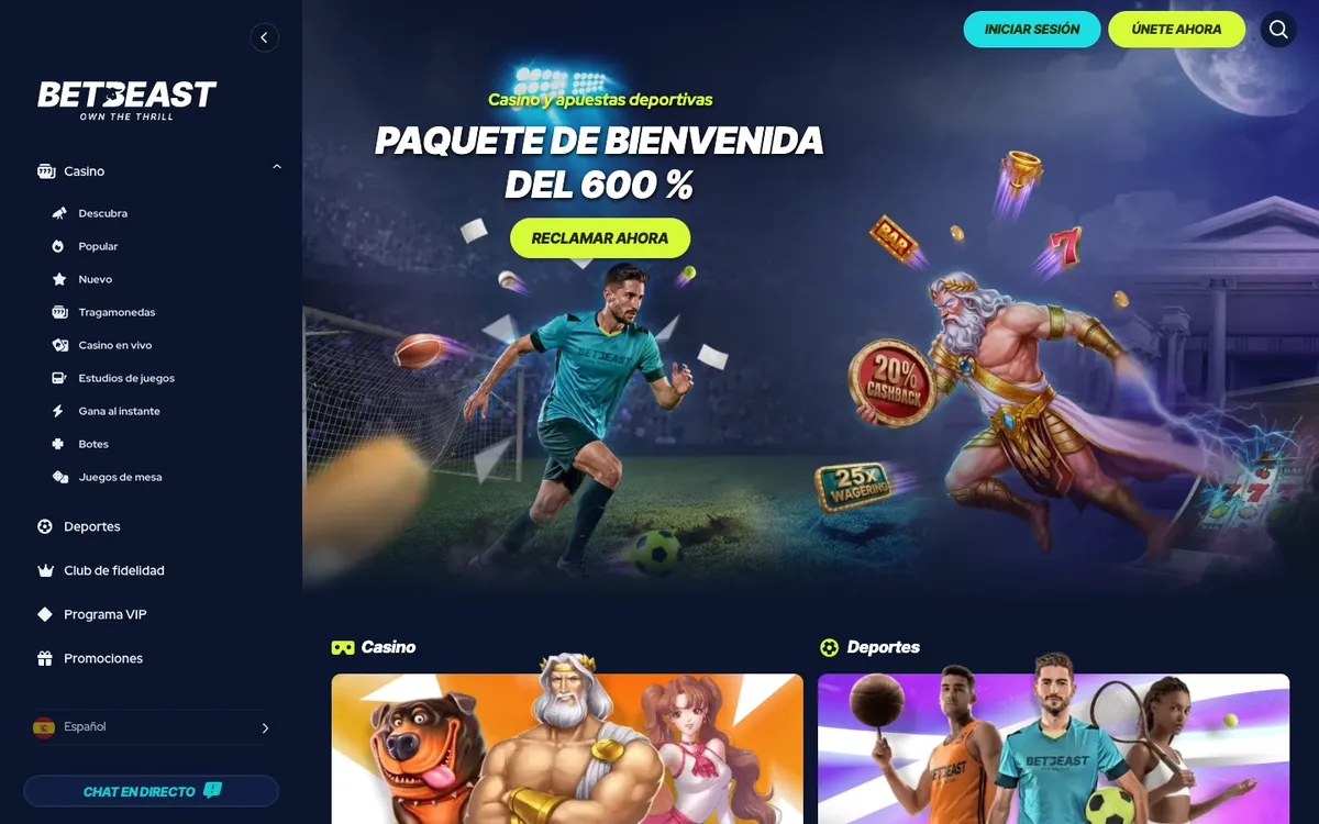 BetBeast Casino — Home page, captured from Spain