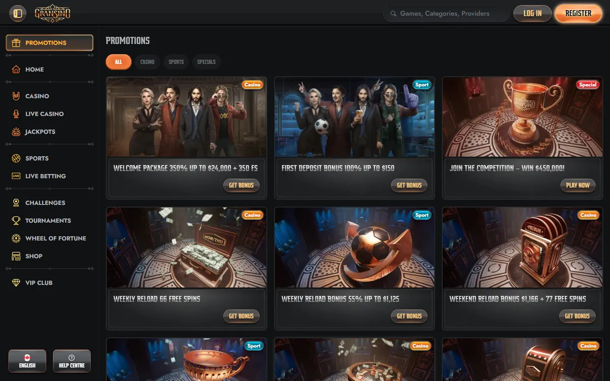Gransino Casino — Promotions, captured from Canada