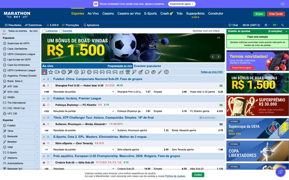 Marathonbet Casino — Home page, captured from Brazil