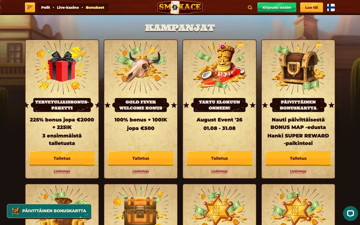 Smokace Casino — Promotions, captured from Finland