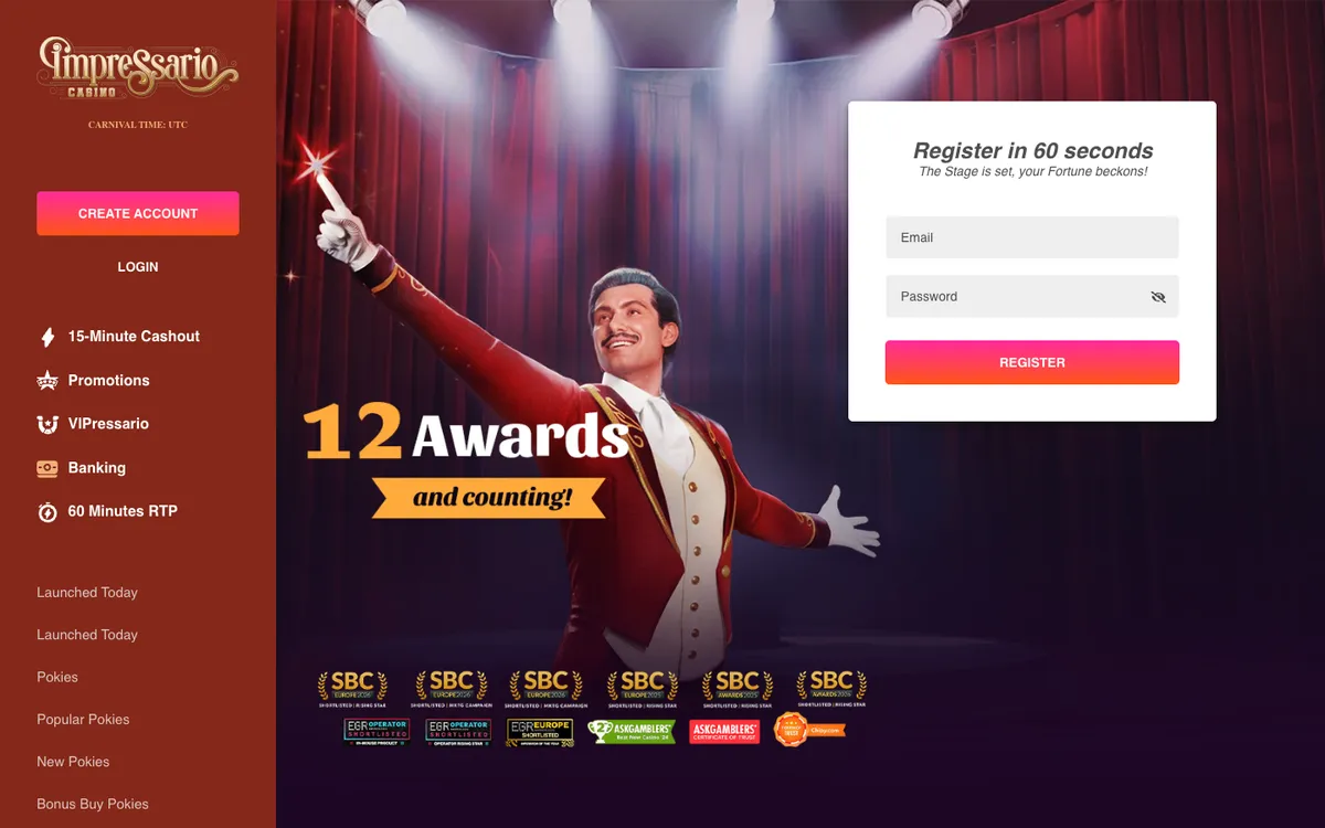Impressario Casino — Home page, captured from Australia