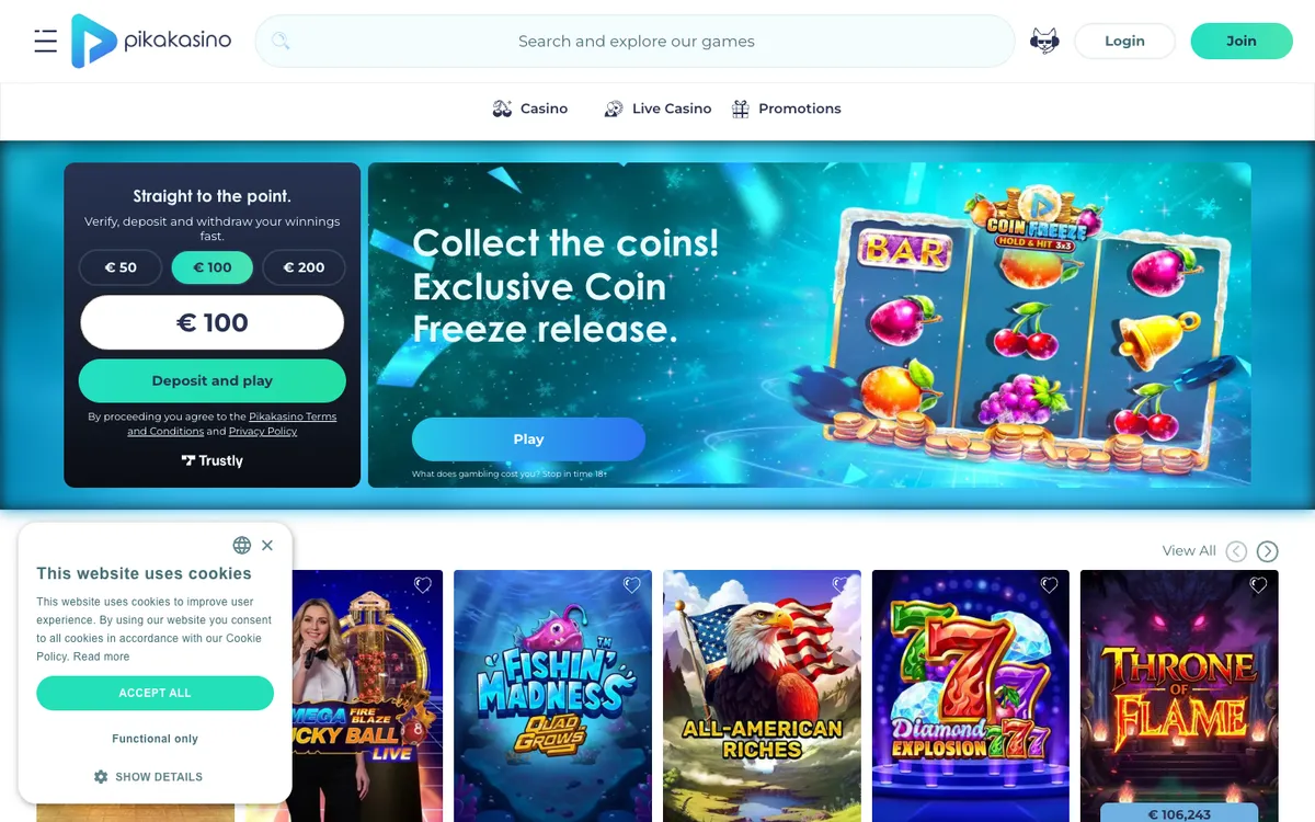 Pikakasino Casino — «Главная», снято из страны Финляндия