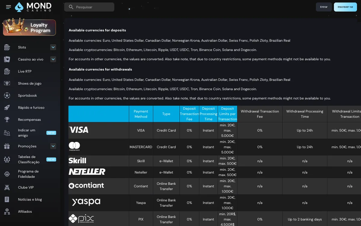 Mondcasino — Payments, captured from Brazil