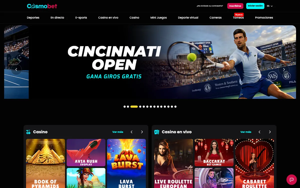 Cosmobet Casino — Home page, captured from Spain