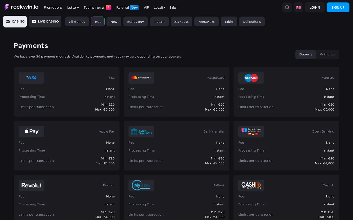 Rockwin Casino — Payments, captured from Brazil