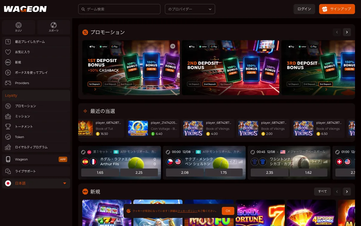 Wageon Casino — Home page, captured from Japan