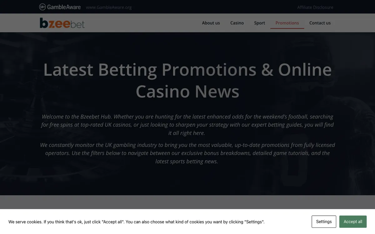 BZeebet Casino — Promotions, captured from United Kingdom