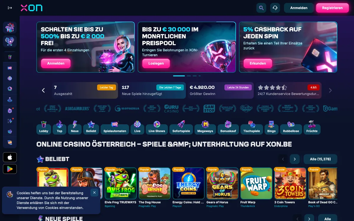 Xon Bet Casino — «Главная», снято из страны Австрия