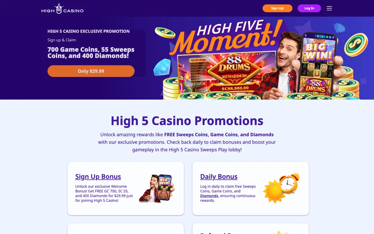 High 5 Casino — «Акции», снято из страны Соединенные Штаты
