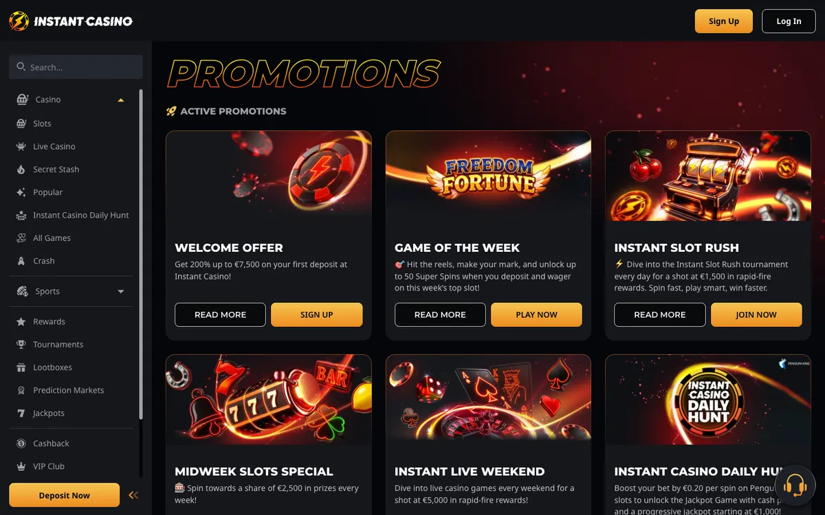 Instant Casino — Promotions, captured from United Arab Emirates