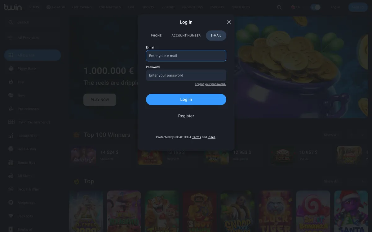 Twin Casino — Sign-up, captured from Brazil