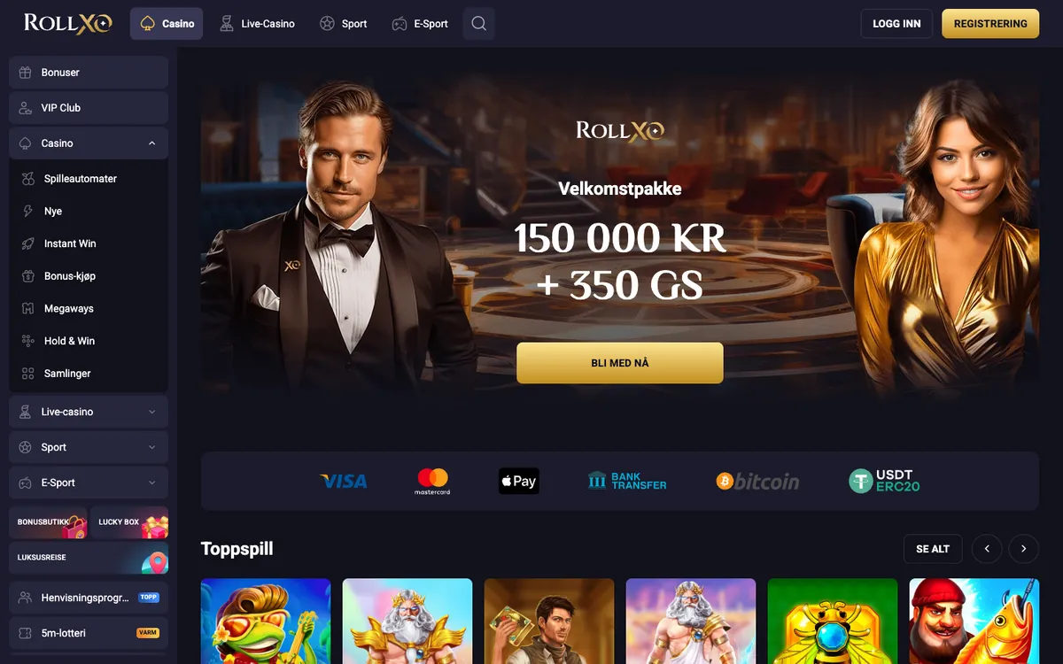 RollXO Casino — Home page, captured from Norway