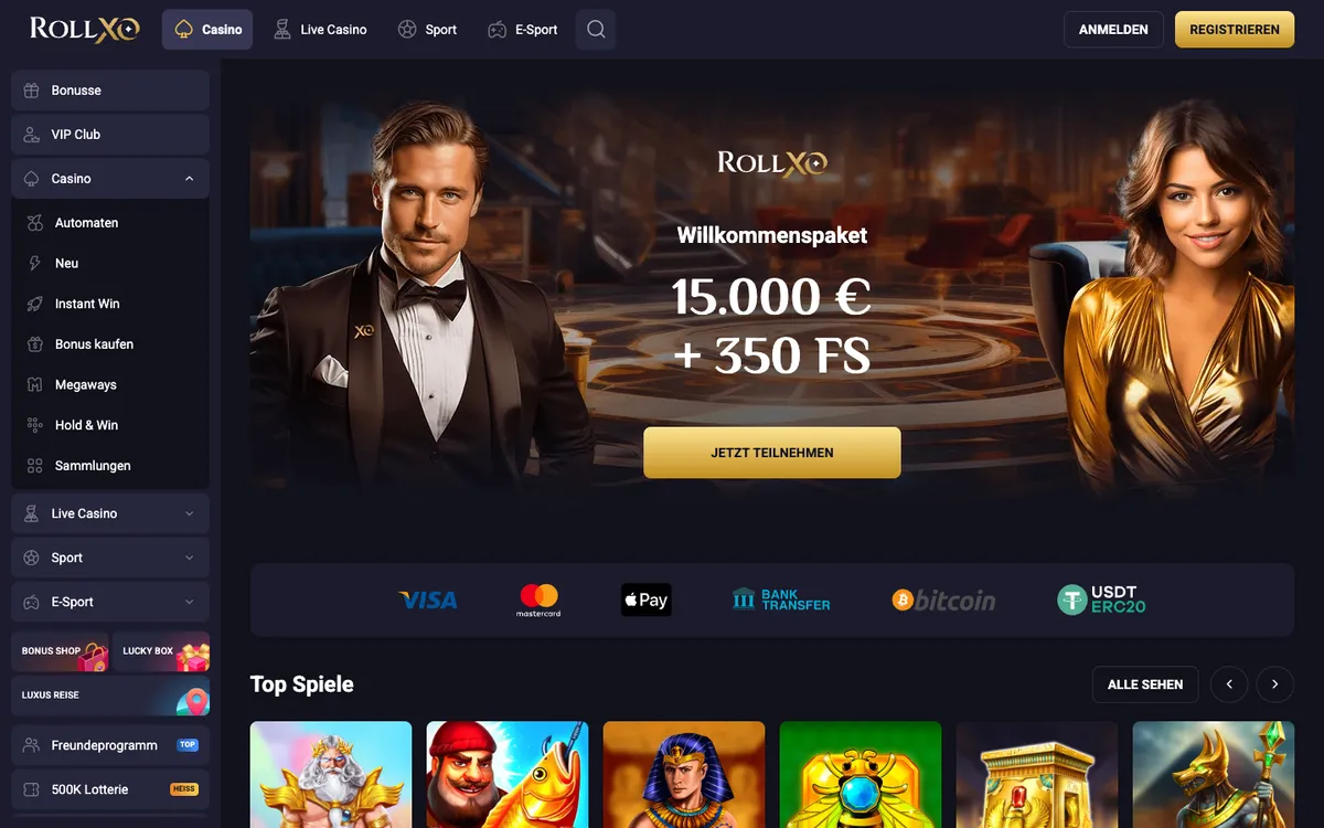 RollXO Casino — Home page, captured from Austria