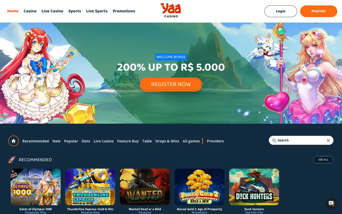 YaaCasino — Home page, captured from Belgium