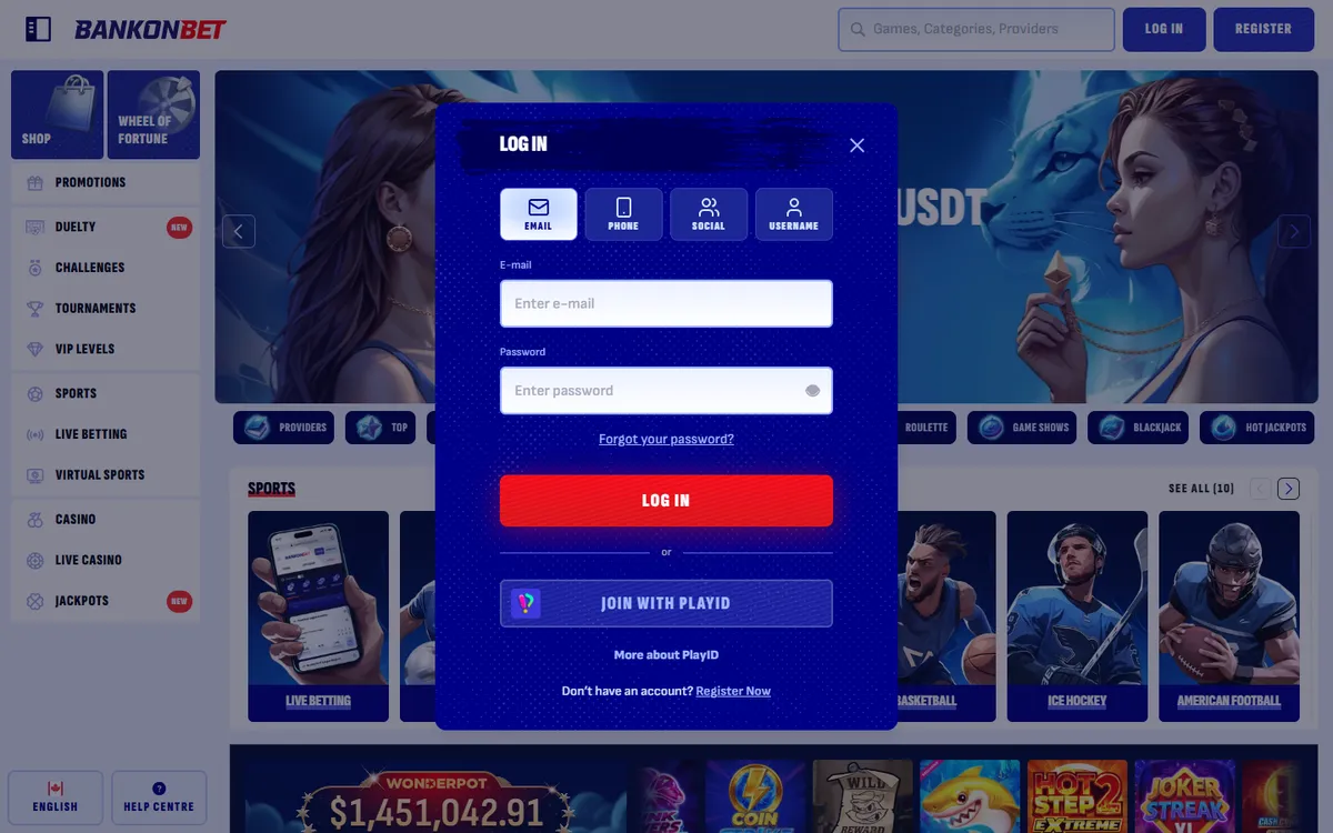 Bankonbet Casino — Sign-up, captured from Canada