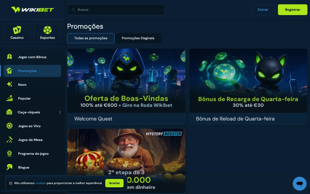 Wikibet Casino — Promotions, captured from Portugal