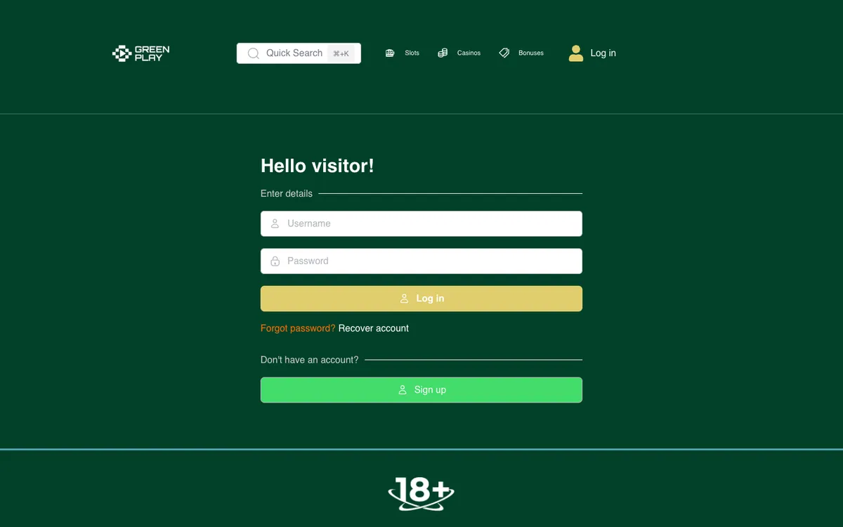 Greenplay Casino — Sign-up, captured from United Kingdom