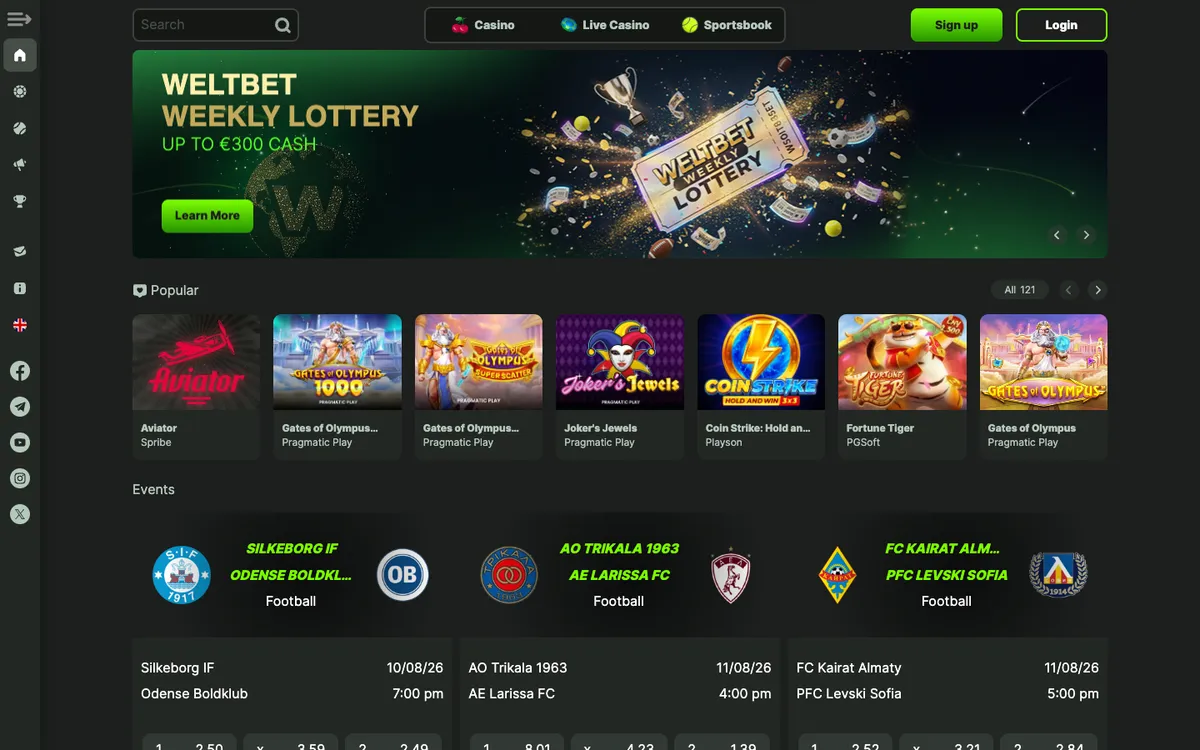 WeltBet Casino — Home page, captured from Austria