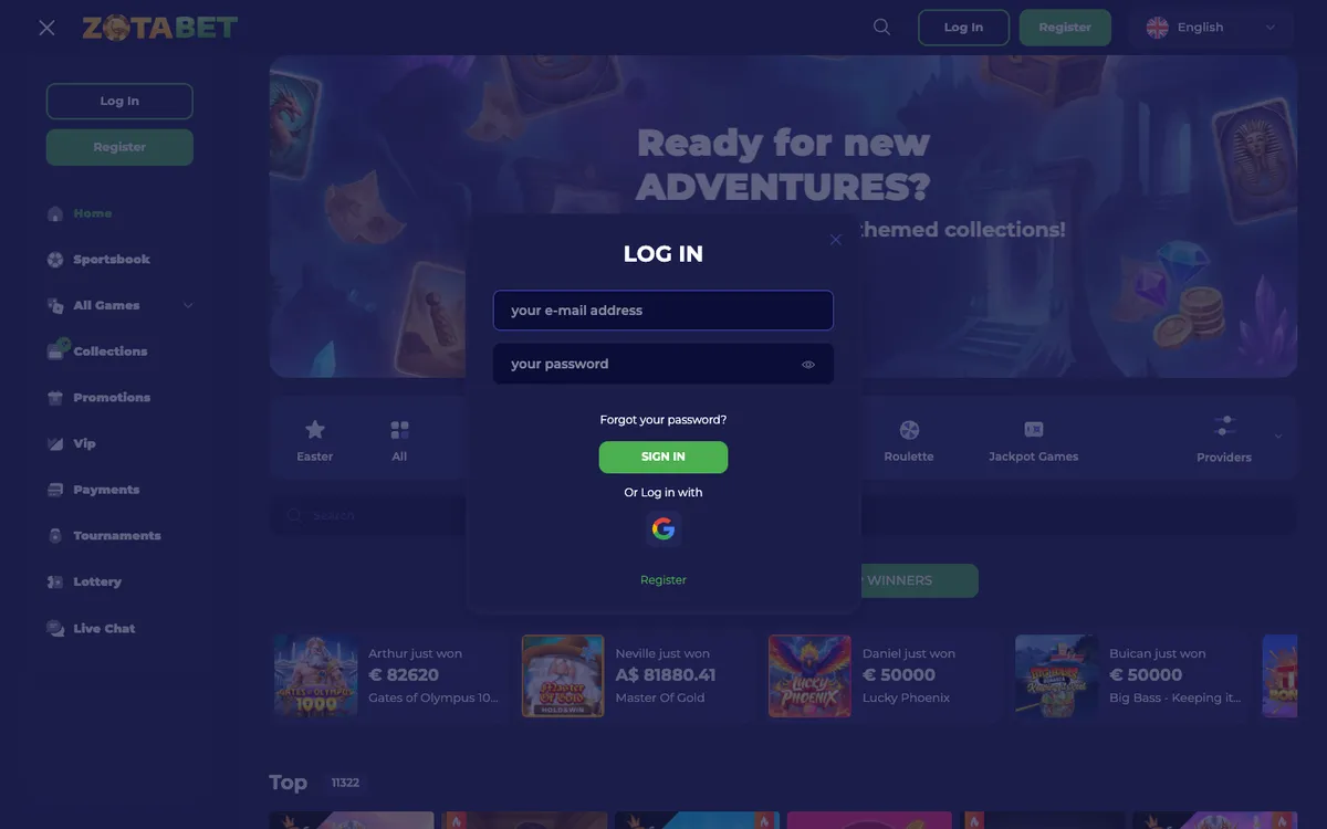 Zotabet Casino — Sign-up, captured from Norway