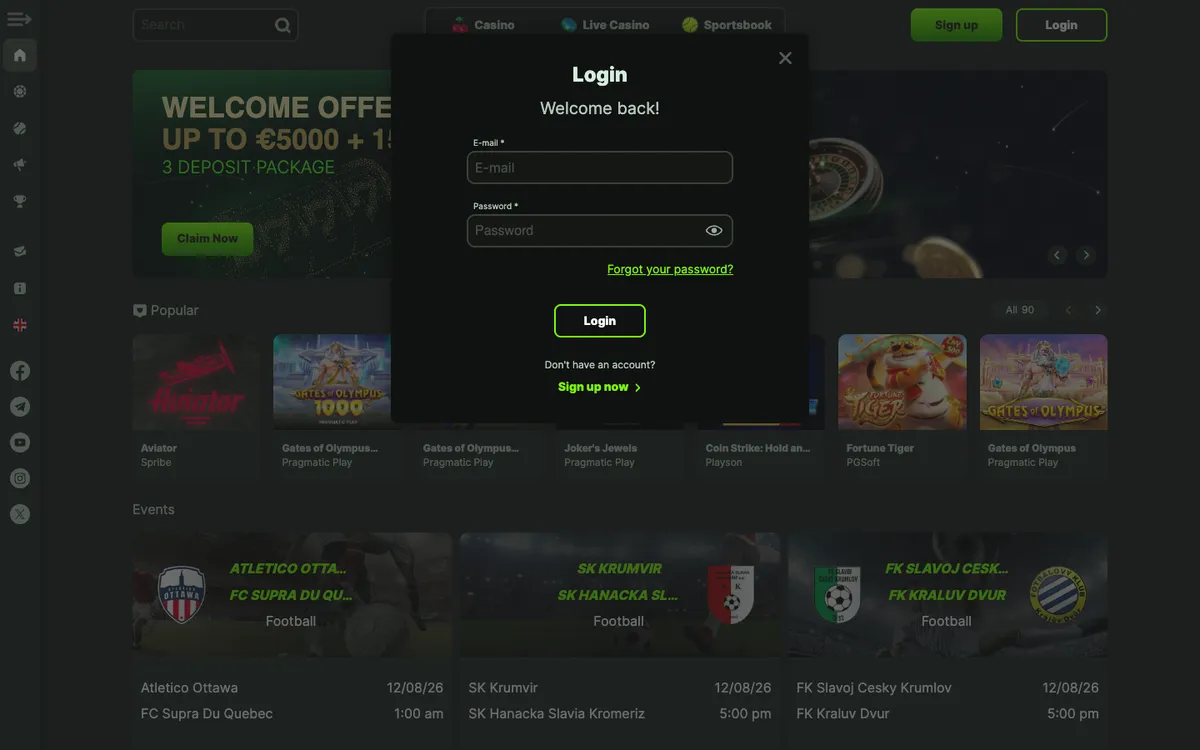 WeltBet Casino — Sign-up, captured from Czechia