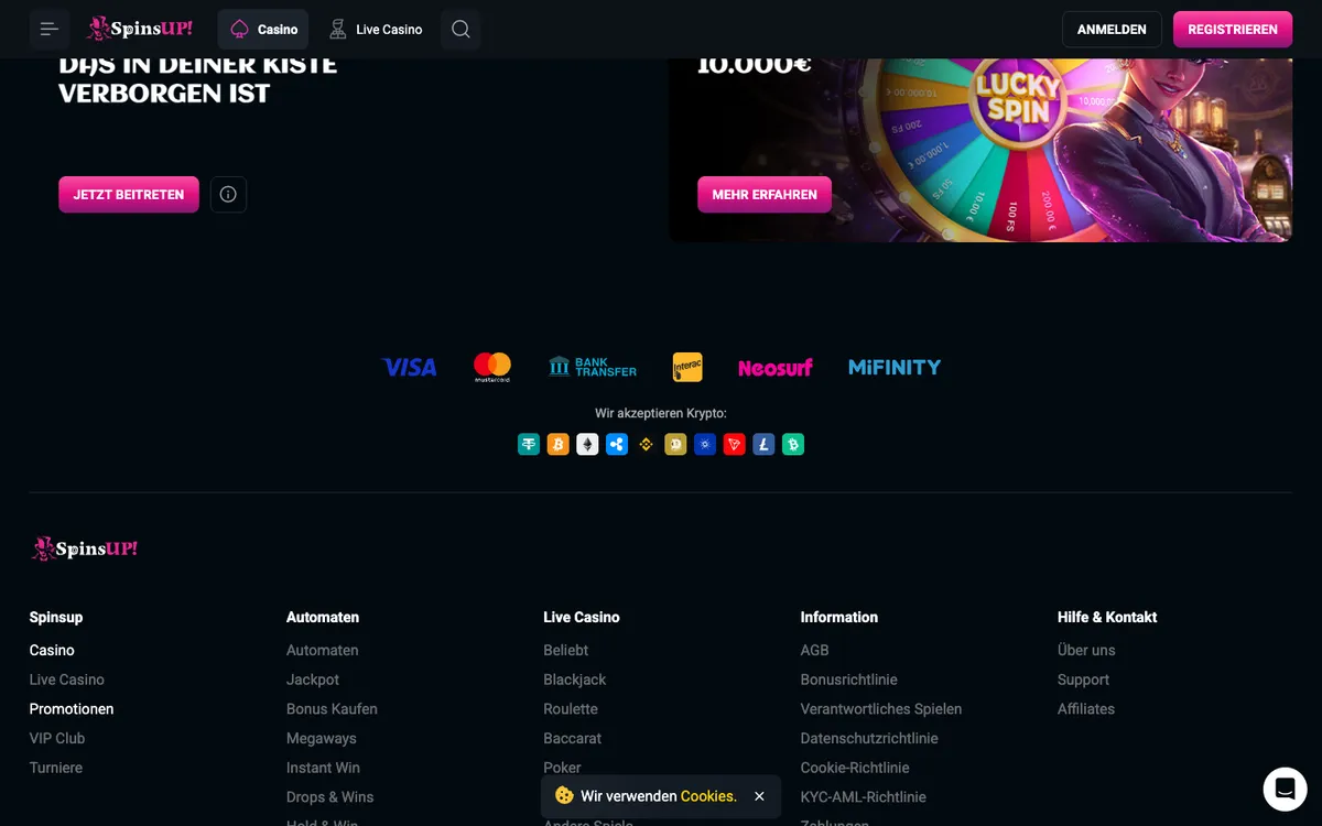 SpinsUP Casino — Promotions, captured from Germany