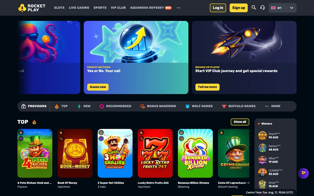 RocketPlay Casino — Home page, captured from New Zealand