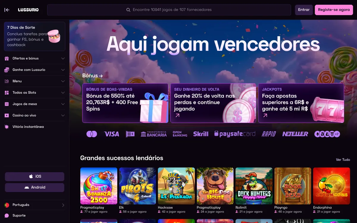 Lussurio Casino — Home page, captured from Brazil