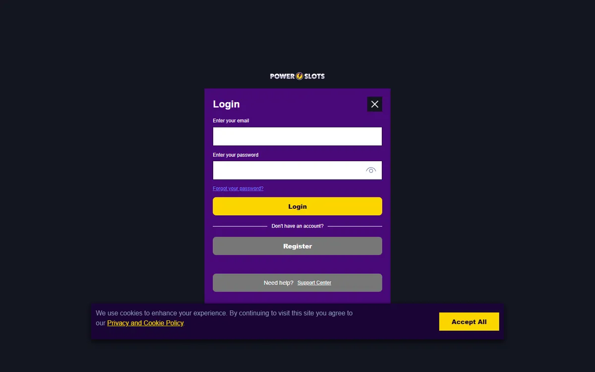 Power Slots Casino — «Регистрация», снято из страны Канада