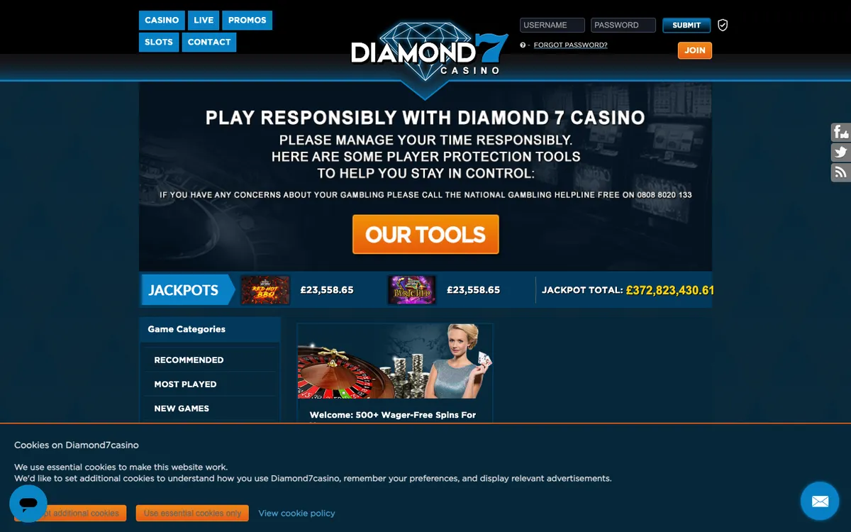 Diamond 7 Casino — Promotions, captured from United Kingdom