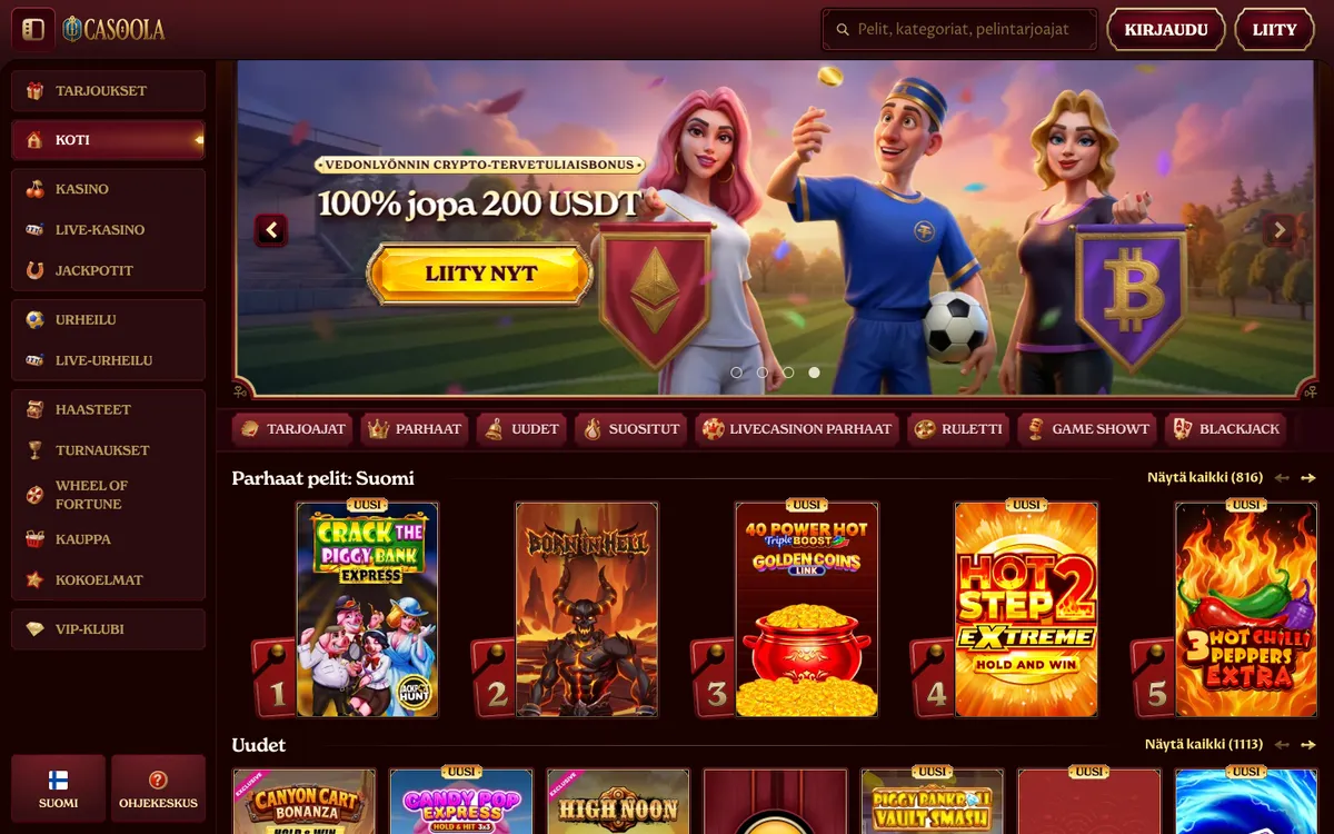 CasoolaCasino — Home page, captured from Finland