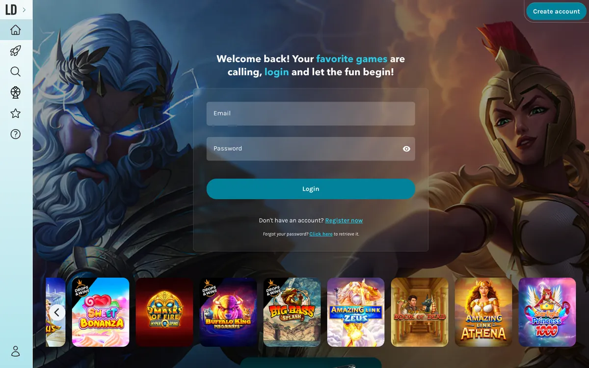 Lucky Days Casino — Sign-up, captured from Norway