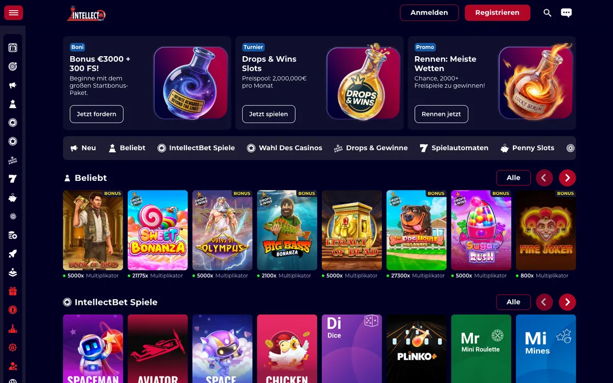 IntellectBet Casino — Home page, captured from Austria
