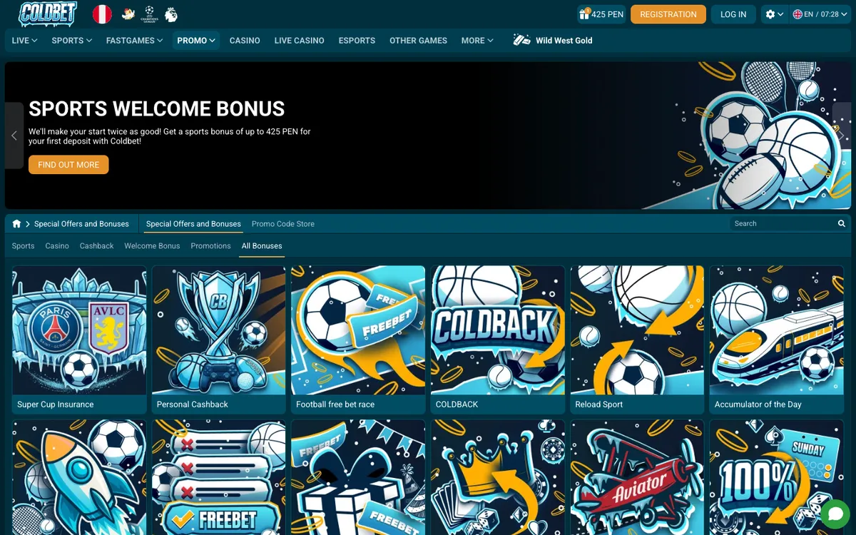 Coldbet Casino — «Акции», снято из страны Перу