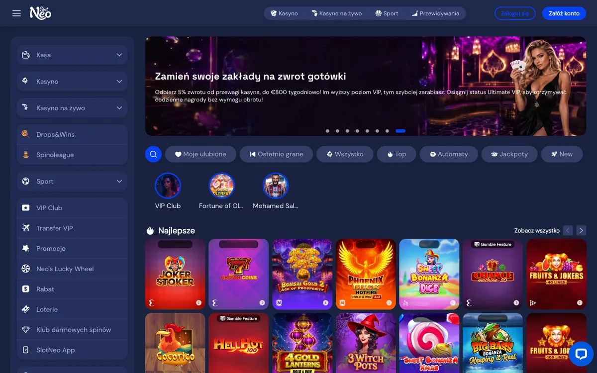 SlotNEO Casino — Home page, captured from Poland