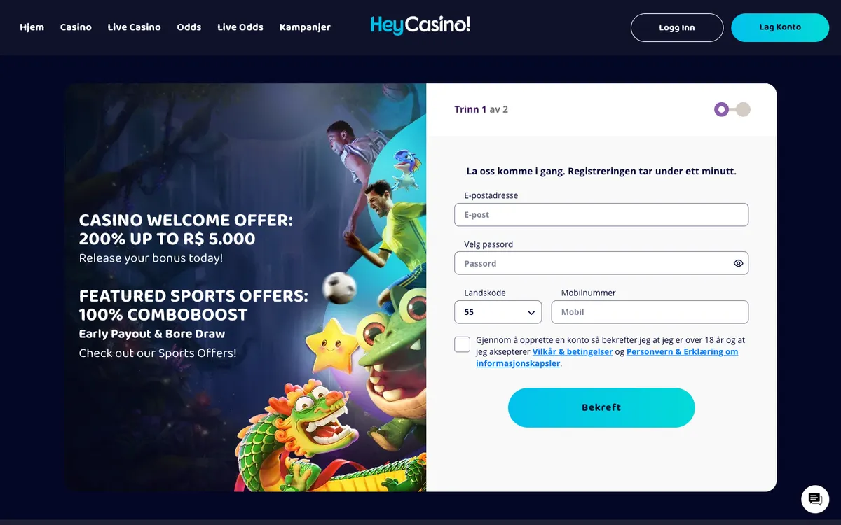 HeyCasino! — Sign-up, captured from Norway