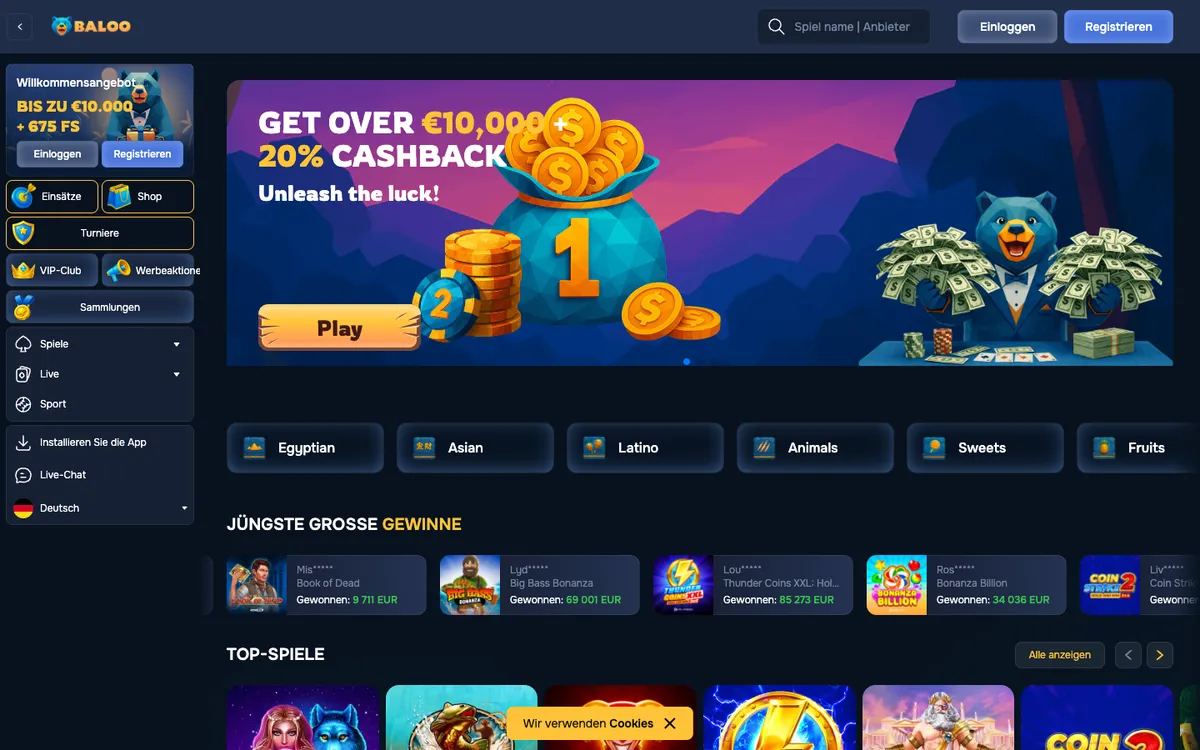Baloo.bet Casino — Home page, captured from Austria