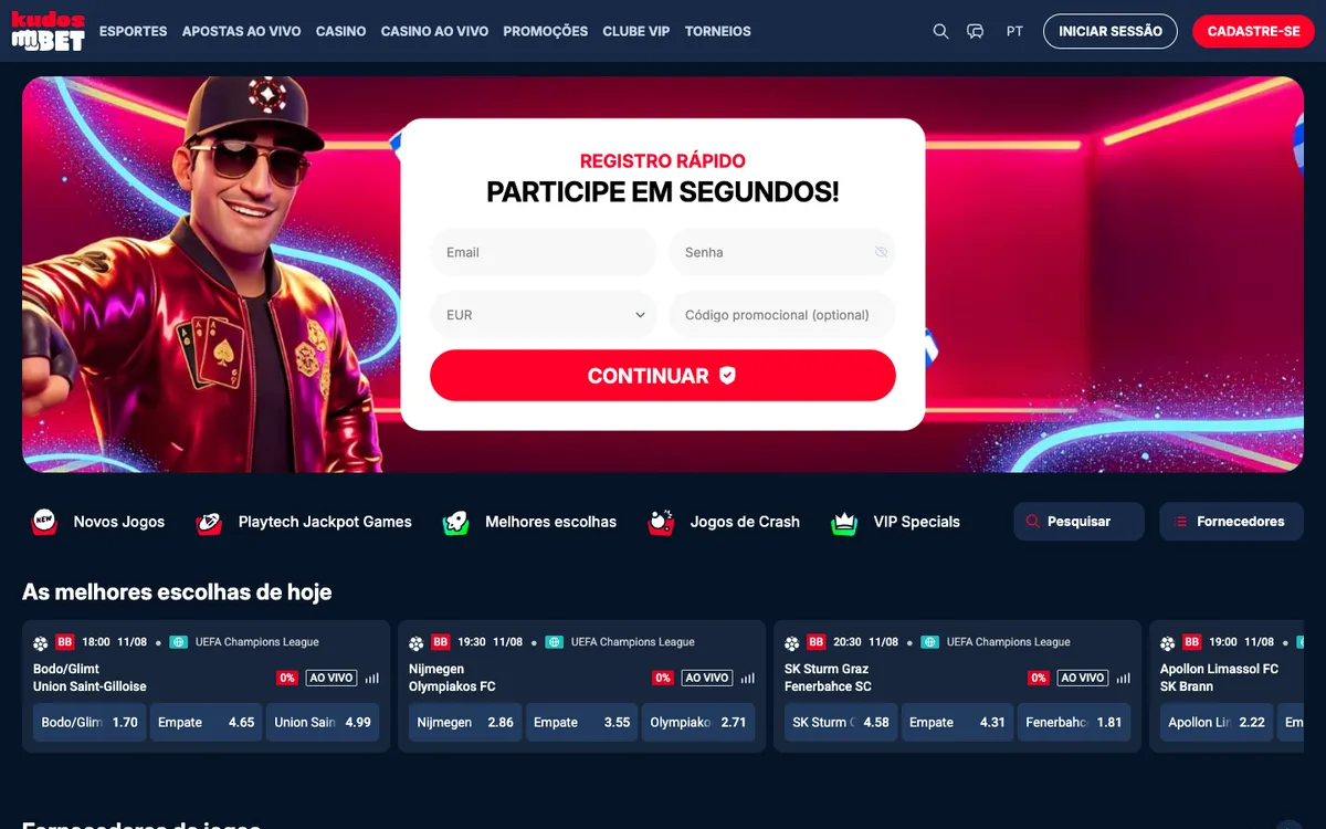 Kudosbet Casino — Home page, captured from Portugal