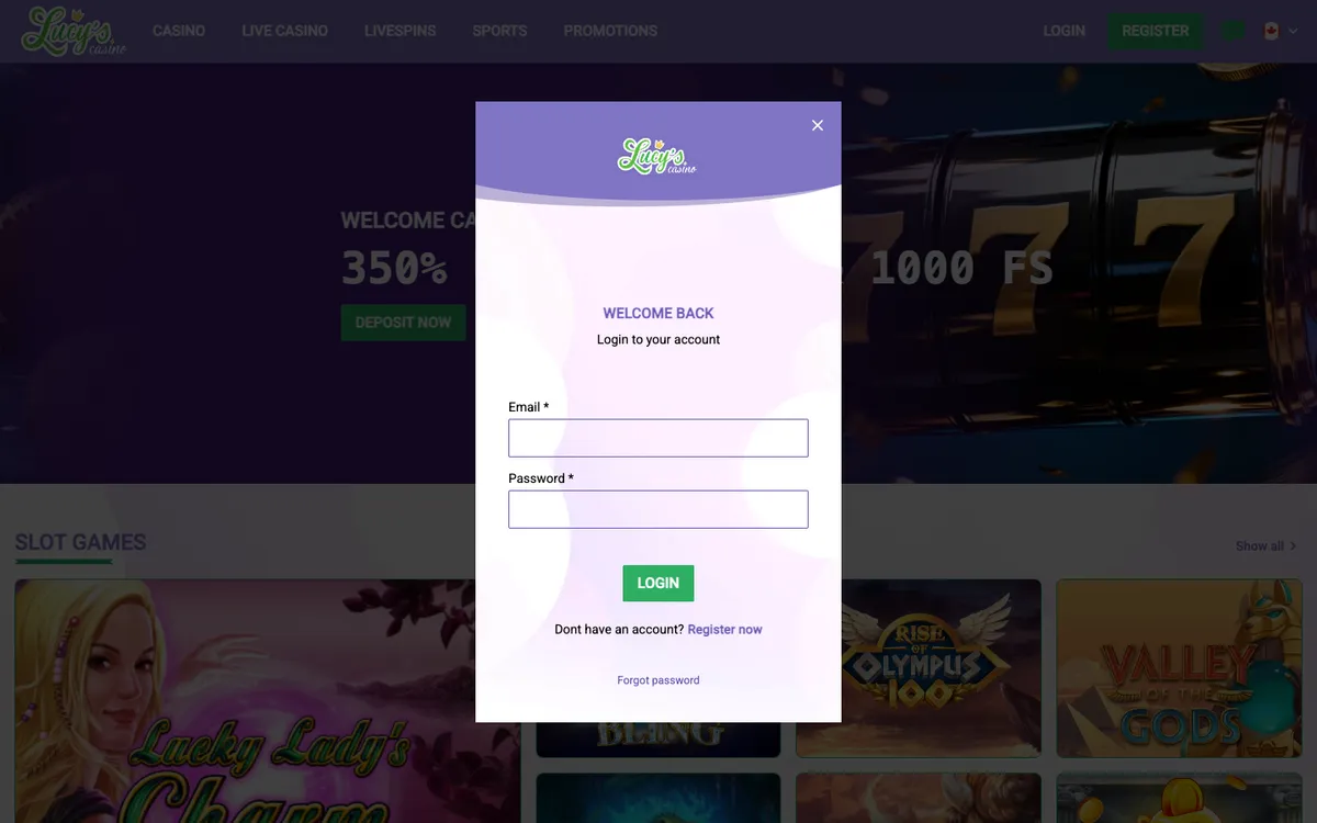 Lucy's Casino — Sign-up, captured from Canada