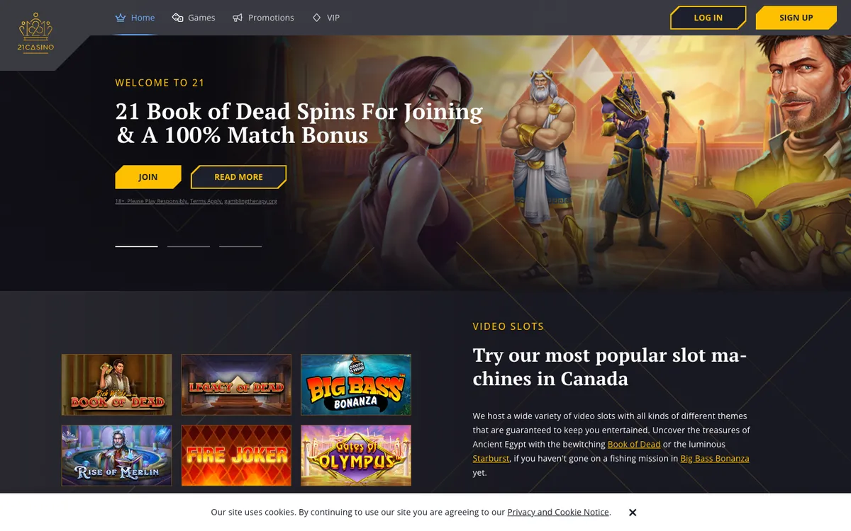21 Casino — Home page, captured from Canada