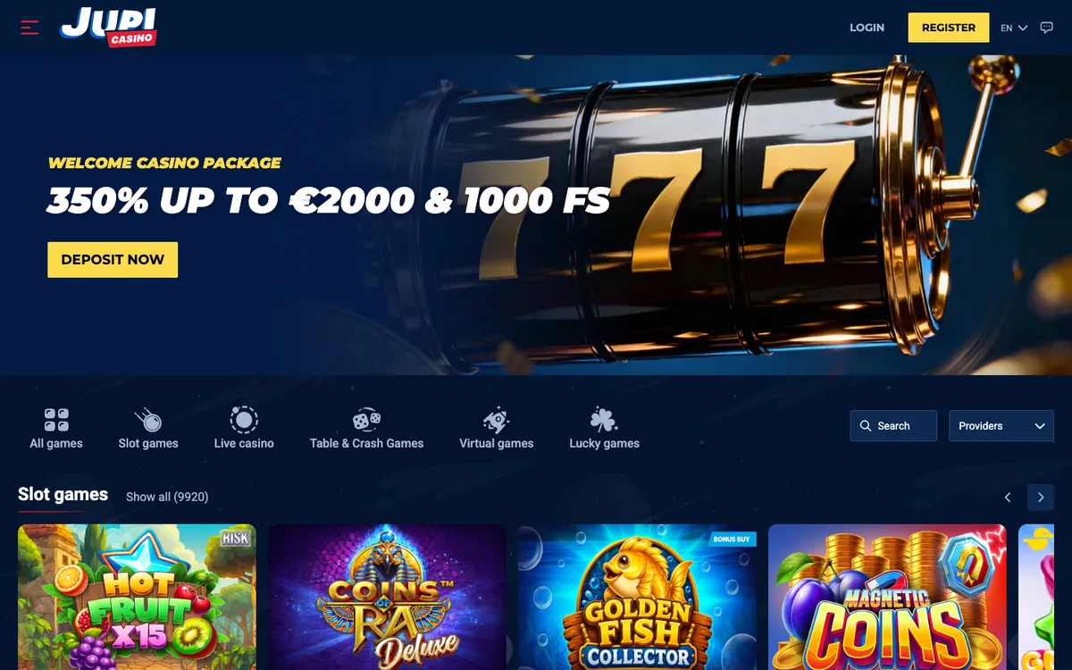 Jupi Casino — Home page, captured from Belgium