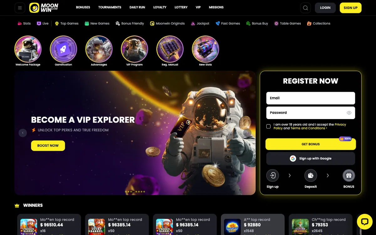 Moonwin Casino — Home page, captured from Canada